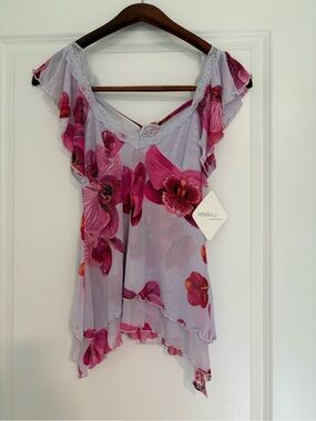 Rebellious NWT Pink Orchid Floral Mesh Lace Y2K Top